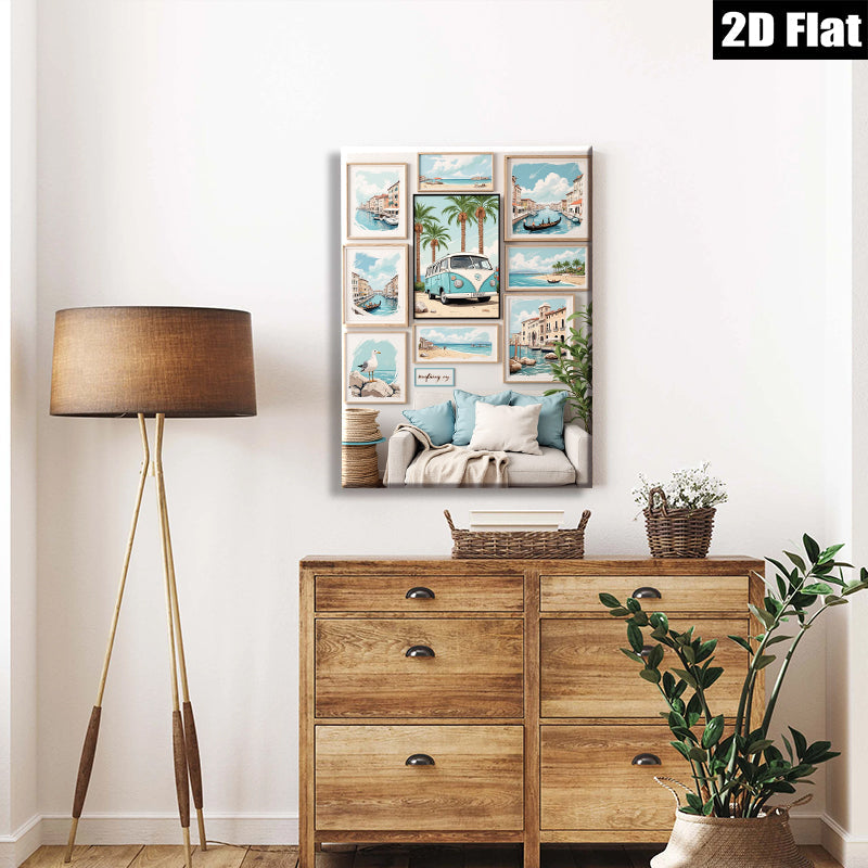 2D flat 1pc Coastal Italy Landscape Wall Art Pictures for Living Room Bedroom Home Decor Canvas Prints Modern Farmhouse Style