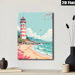 2D flat 1pc Coastal Lighthouse Beach Scene Wall Art Prints For Living Room Bedroom Home Decor Farmhouse Style Canvas Painting Modern Artwork