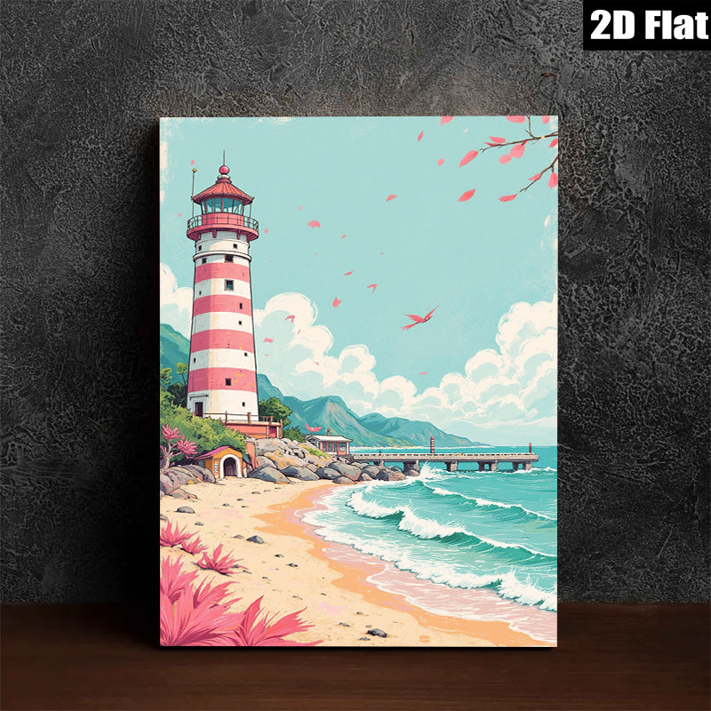 2D flat 1pc Coastal Lighthouse Beach Scene Wall Art Prints For Living Room Bedroom Home Decor Farmhouse Style Canvas Painting Modern Artwork