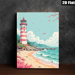 2D flat 1pc Coastal Lighthouse Beach Scene Wall Art Prints For Living Room Bedroom Home Decor Farmhouse Style Canvas Painting Modern Artwork