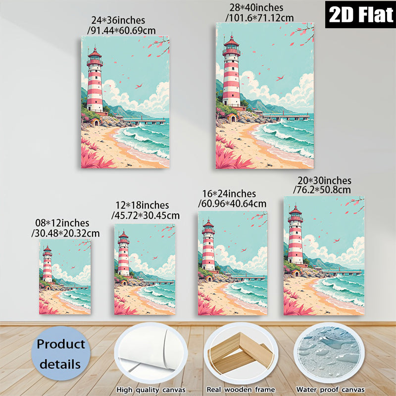 2D flat 1pc Coastal Lighthouse Beach Scene Wall Art Prints For Living Room Bedroom Home Decor Farmhouse Style Canvas Painting Modern Artwork