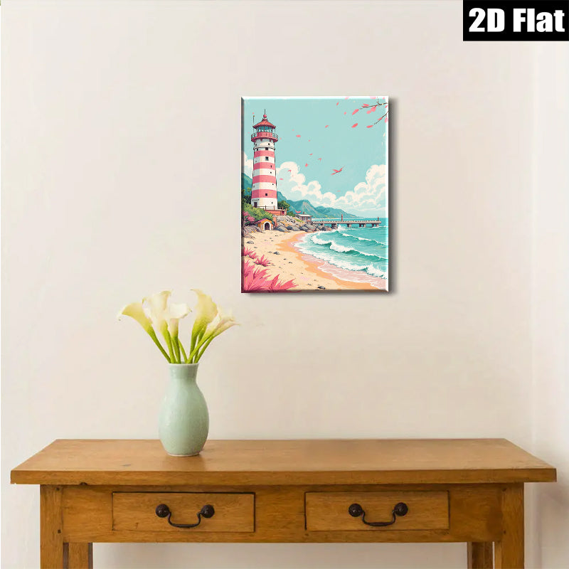 2D flat 1pc Coastal Lighthouse Beach Scene Wall Art Prints For Living Room Bedroom Home Decor Farmhouse Style Canvas Painting Modern Artwork