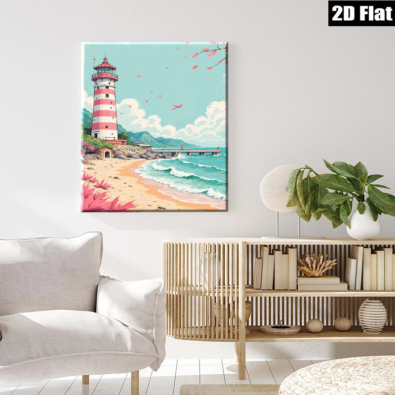 2D flat 1pc Coastal Lighthouse Beach Scene Wall Art Prints For Living Room Bedroom Home Decor Farmhouse Style Canvas Painting Modern Artwork