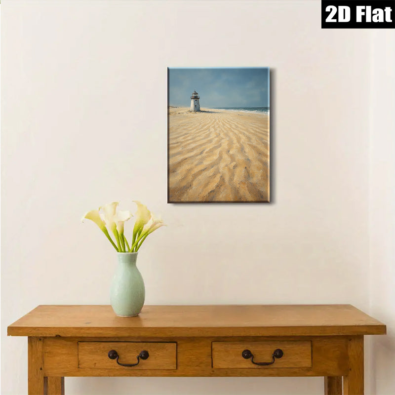 2D flat 1pc Coastal Lighthouse Beach Scene Wall Art for Living Room Bedroom Home Decor Modern Farmhouse Rustic Gallery Wrapped Canvas Prints