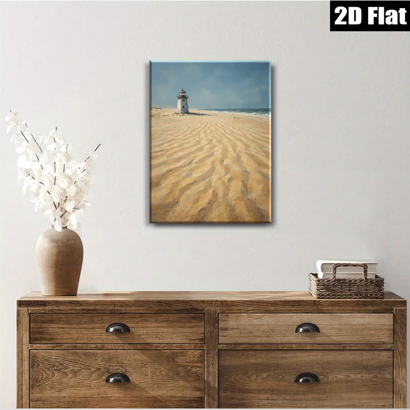 2D flat 1pc Coastal Lighthouse Beach Scene Wall Art for Living Room Bedroom Home Decor Modern Farmhouse Rustic Gallery Wrapped Canvas Prints
