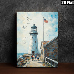 2D flat 1pc Coastal Lighthouse Scene Beach Walk Family Art Wall Decor Living Room Bedroom Gallery Wrapped Canvas Prints Modern Farmhouse Style