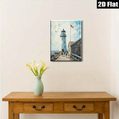 2D flat 1pc Coastal Lighthouse Scene Beach Walk Family Art Wall Decor Living Room Bedroom Gallery Wrapped Canvas Prints Modern Farmhouse Style