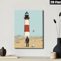 2D flat 1pc Coastal Lighthouse Scene with Dog Beach Wall Art Living Room Bedroom Decor Farmhouse Style Canvas Prints Modern Artwork for Home Office Gallery Wrapped Ready to Hang