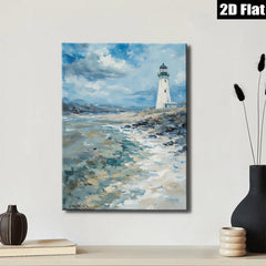 2D flat 1pc Coastal Lighthouse Scenic Ocean View Wall Art Decor for Living Room Bedroom Bathroom Modern Farmhouse Gallery Wrapped Canvas Prints Ready to Hang