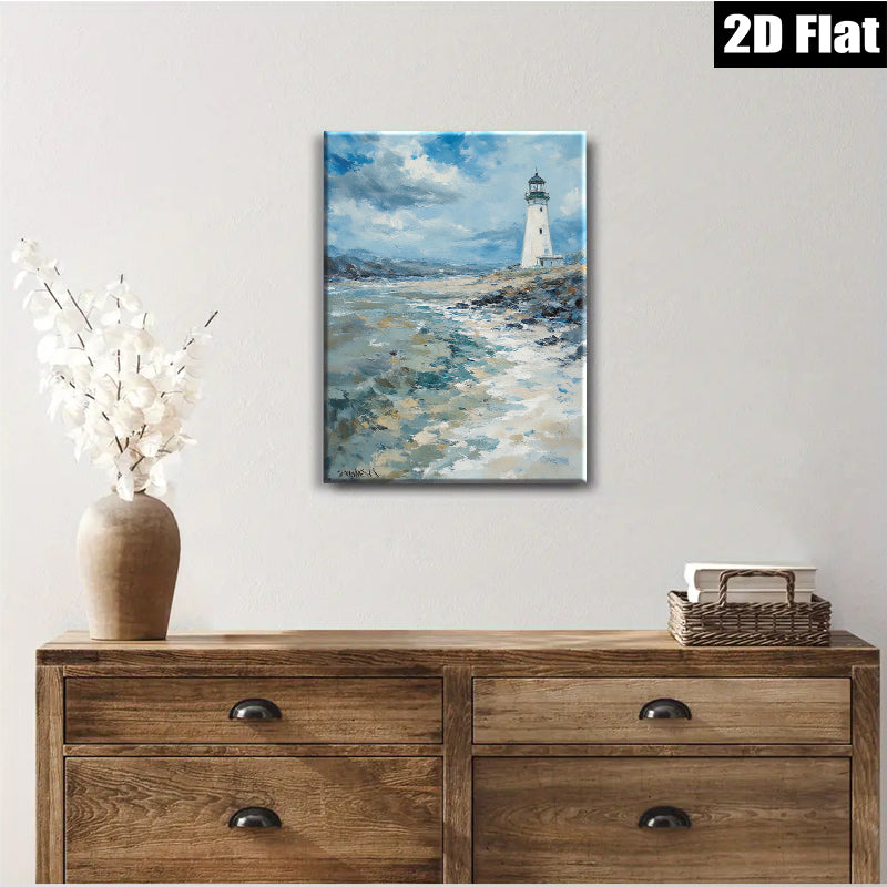 2D flat 1pc Coastal Lighthouse Scenic Ocean View Wall Art Decor for Living Room Bedroom Bathroom Modern Farmhouse Gallery Wrapped Canvas Prints Ready to Hang