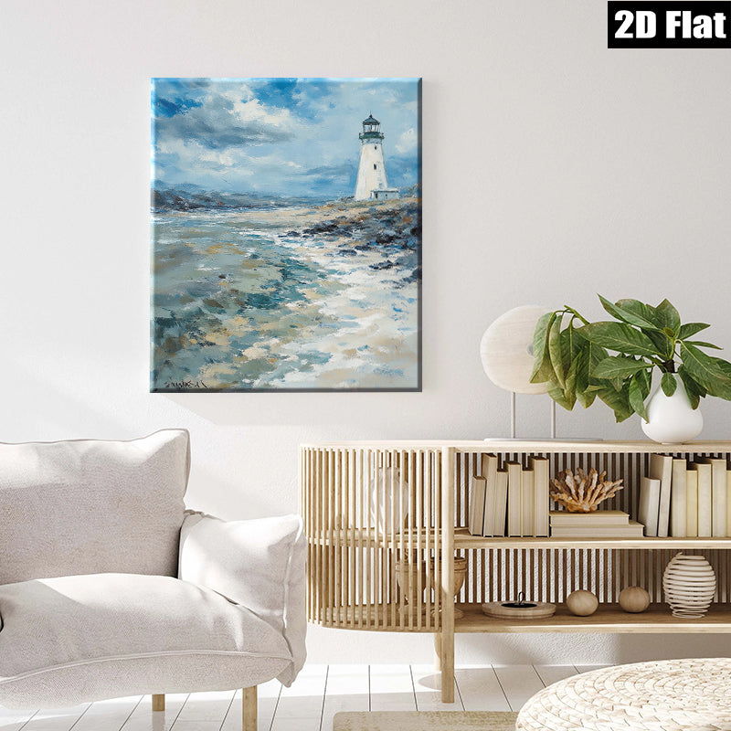 2D flat 1pc Coastal Lighthouse Scenic Ocean View Wall Art Decor for Living Room Bedroom Bathroom Modern Farmhouse Gallery Wrapped Canvas Prints Ready to Hang