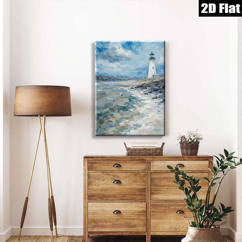 2D flat 1pc Coastal Lighthouse Scenic Ocean View Wall Art Decor for Living Room Bedroom Bathroom Modern Farmhouse Gallery Wrapped Canvas Prints Ready to Hang