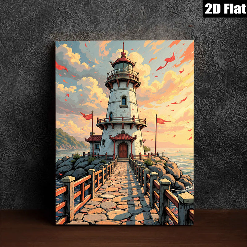 2D flat 1pc Coastal Lighthouse Serenity Ocean View Wall Art Decor for Living Room Bedroom Home Office Gallery Wrapped Canvas Prints Modern Farmhouse Aesthetic