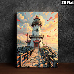 2D flat 1pc Coastal Lighthouse Serenity Ocean View Wall Art Decor for Living Room Bedroom Home Office Gallery Wrapped Canvas Prints Modern Farmhouse Aesthetic