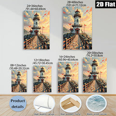 2D flat 1pc Coastal Lighthouse Serenity Ocean View Wall Art Decor for Living Room Bedroom Home Office Gallery Wrapped Canvas Prints Modern Farmhouse Aesthetic