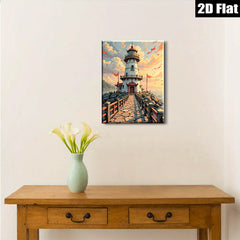 2D flat 1pc Coastal Lighthouse Serenity Ocean View Wall Art Decor for Living Room Bedroom Home Office Gallery Wrapped Canvas Prints Modern Farmhouse Aesthetic