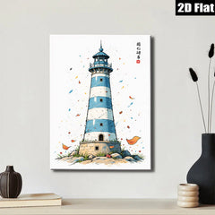 2D flat 1pc Coastal Lighthouse Wall Art serene beach decor farmhouse living room bedroom gallery wrapped canvas print modern minimalist aesthetic statement piece