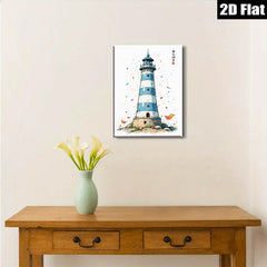 2D flat 1pc Coastal Lighthouse Wall Art serene beach decor farmhouse living room bedroom gallery wrapped canvas print modern minimalist aesthetic statement piece