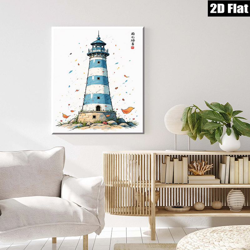 2D flat 1pc Coastal Lighthouse Wall Art serene beach decor farmhouse living room bedroom gallery wrapped canvas print modern minimalist aesthetic statement piece