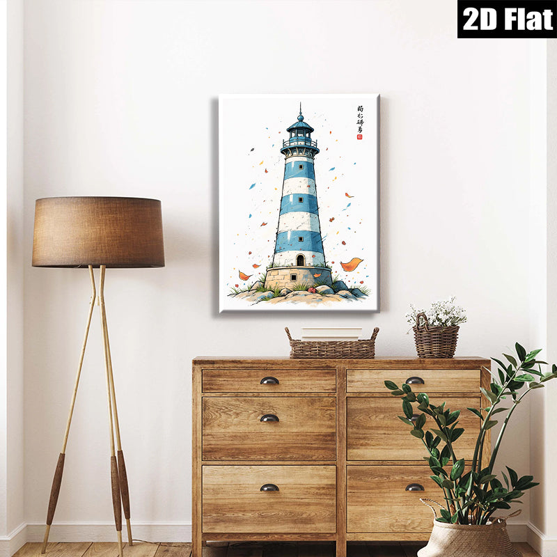 2D flat 1pc Coastal Lighthouse Wall Art serene beach decor farmhouse living room bedroom gallery wrapped canvas print modern minimalist aesthetic statement piece
