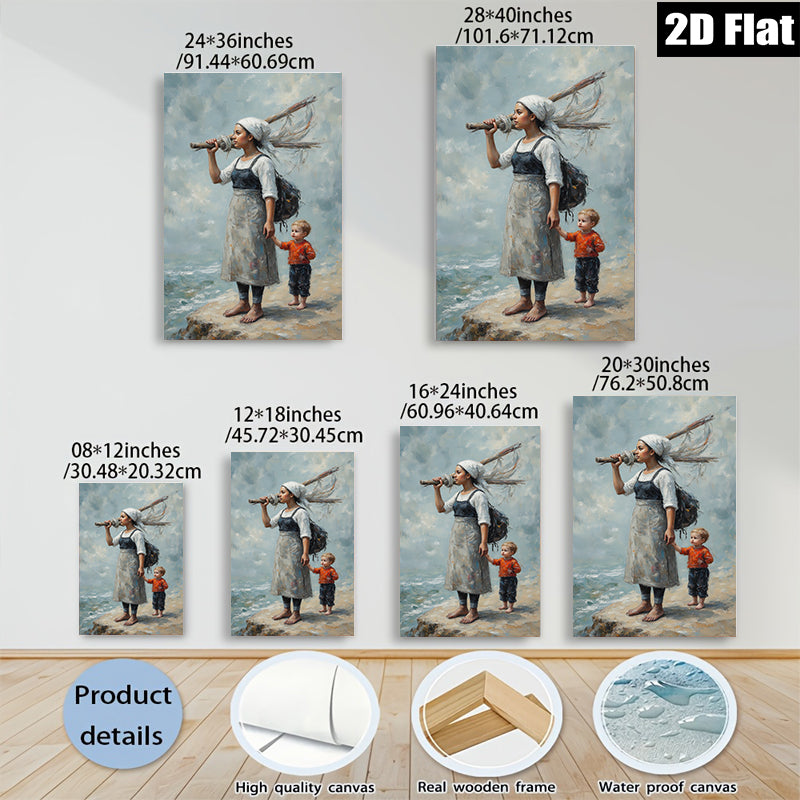 2D flat 1pc Coastal Motherhood Rustic Beach Scene Wall Art for Living Room Bedroom Gallery Wrapped Canvas Prints Farmhouse Decor Modern Art