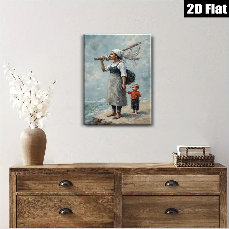 2D flat 1pc Coastal Motherhood Rustic Beach Scene Wall Art for Living Room Bedroom Gallery Wrapped Canvas Prints Farmhouse Decor Modern Art