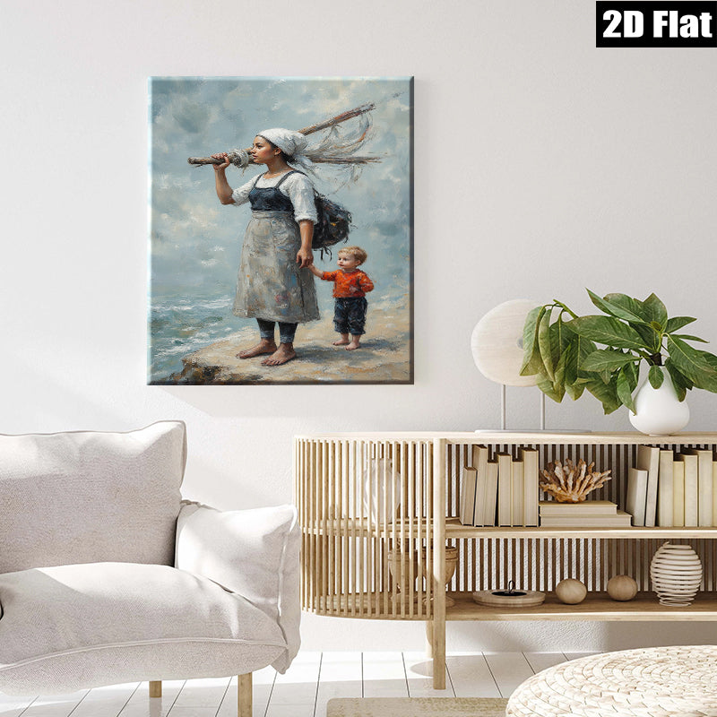 2D flat 1pc Coastal Motherhood Rustic Beach Scene Wall Art for Living Room Bedroom Gallery Wrapped Canvas Prints Farmhouse Decor Modern Art