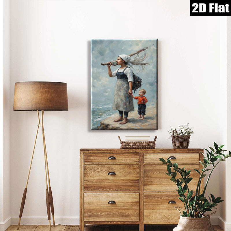 2D flat 1pc Coastal Motherhood Rustic Beach Scene Wall Art for Living Room Bedroom Gallery Wrapped Canvas Prints Farmhouse Decor Modern Art