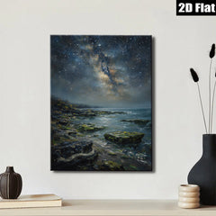 2D flat 1pc Coastal Nightscape Starry Ocean View Wall Art Canvas Prints for Living Room Bedroom Home Decor Modern Farmhouse Style Gallery Wrapped Ready to Hang