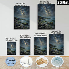 2D flat 1pc Coastal Nightscape Starry Ocean View Wall Art Canvas Prints for Living Room Bedroom Home Decor Modern Farmhouse Style Gallery Wrapped Ready to Hang