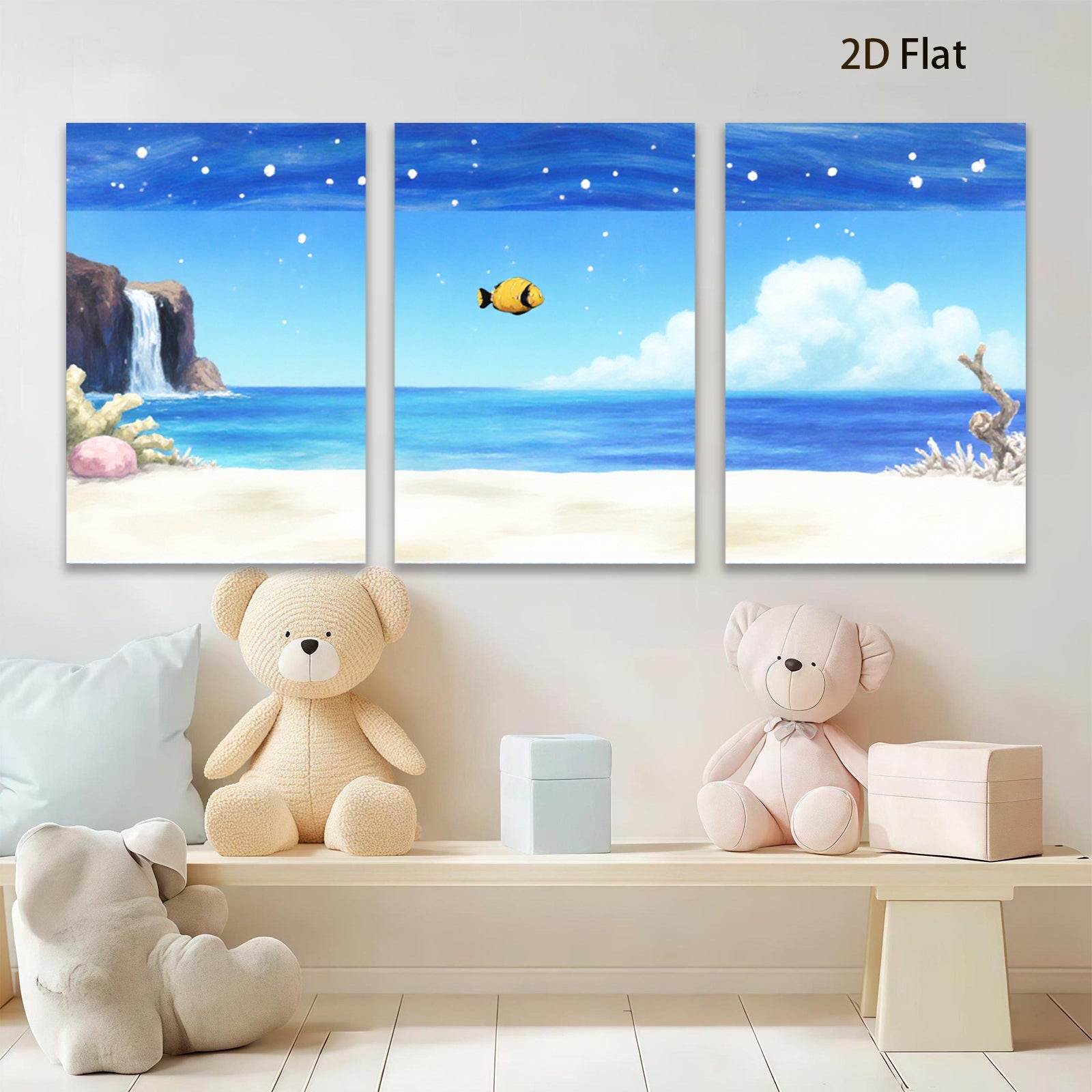 2D flat 1pc Coastal Ocean Scene with Vibrant Coral Reef Tropical Wall Art Decor for Living Room Bedroom Bathroom Modern Farmhouse Gallery Wrapped Canvas Prints