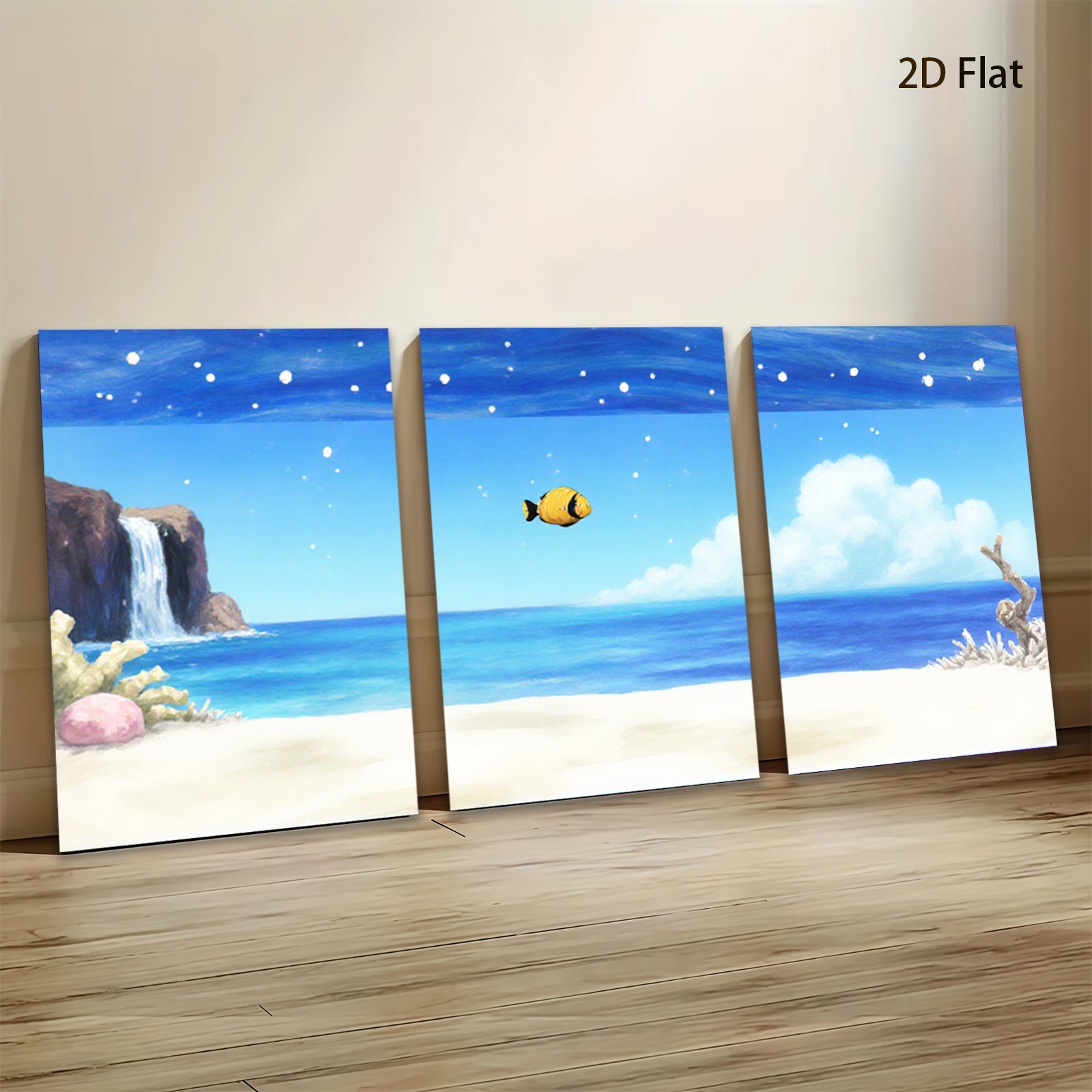 2D flat 1pc Coastal Ocean Scene with Vibrant Coral Reef Tropical Wall Art Decor for Living Room Bedroom Bathroom Modern Farmhouse Gallery Wrapped Canvas Prints