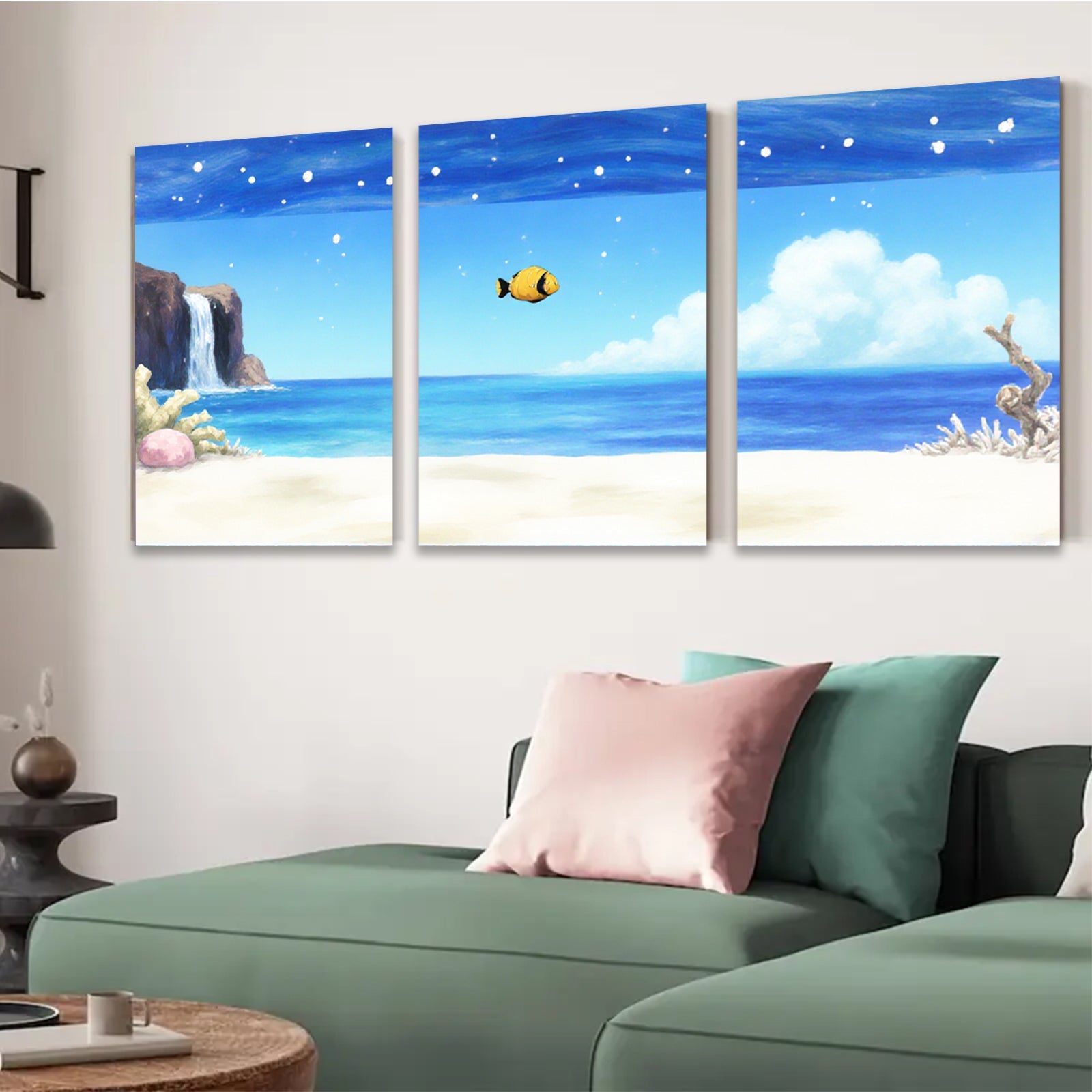 2D flat 1pc Coastal Ocean Scene with Vibrant Coral Reef Tropical Wall Art Decor for Living Room Bedroom Bathroom Modern Farmhouse Gallery Wrapped Canvas Prints
