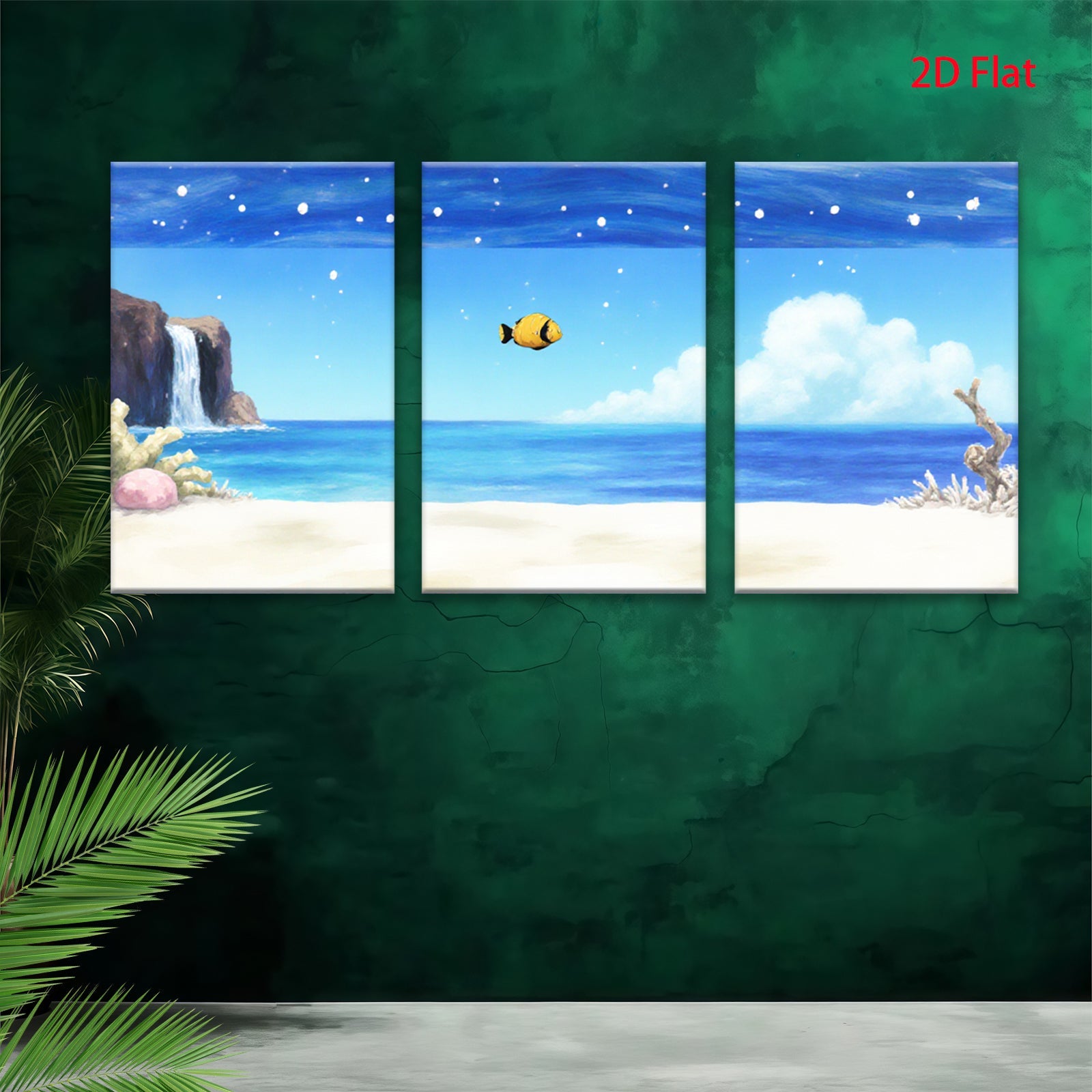 2D flat 1pc Coastal Ocean Scene with Vibrant Coral Reef Tropical Wall Art Decor for Living Room Bedroom Bathroom Modern Farmhouse Gallery Wrapped Canvas Prints