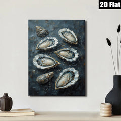 2D flat 1pc Coastal Oyster Still Life Painting Beach House Wall Decor Modern Farmhouse Living Room Kitchen Art Gallery Wrapped Canvas Print Textured Artwork