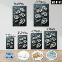 2D flat 1pc Coastal Oyster Still Life Painting Beach House Wall Decor Modern Farmhouse Living Room Kitchen Art Gallery Wrapped Canvas Print Textured Artwork