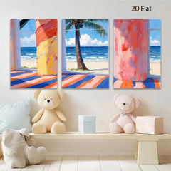 2D flat 1pc Coastal Palm Beach Scene Vibrant Modern Wall Art Living Room Bedroom Decor Farmhouse Style Canvas Prints Home Gallery Wrapped Ready To Hang