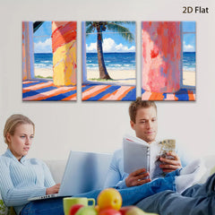 2D flat 1pc Coastal Palm Beach Scene Vibrant Modern Wall Art Living Room Bedroom Decor Farmhouse Style Canvas Prints Home Gallery Wrapped Ready To Hang