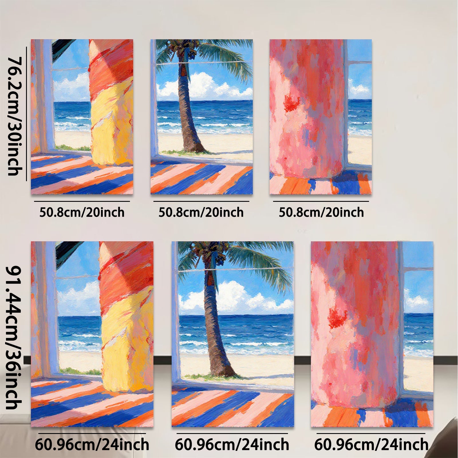 2D flat 1pc Coastal Palm Beach Scene Vibrant Modern Wall Art Living Room Bedroom Decor Farmhouse Style Canvas Prints Home Gallery Wrapped Ready To Hang