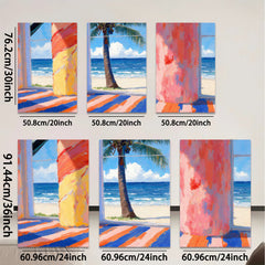 2D flat 1pc Coastal Palm Beach Scene Vibrant Modern Wall Art Living Room Bedroom Decor Farmhouse Style Canvas Prints Home Gallery Wrapped Ready To Hang