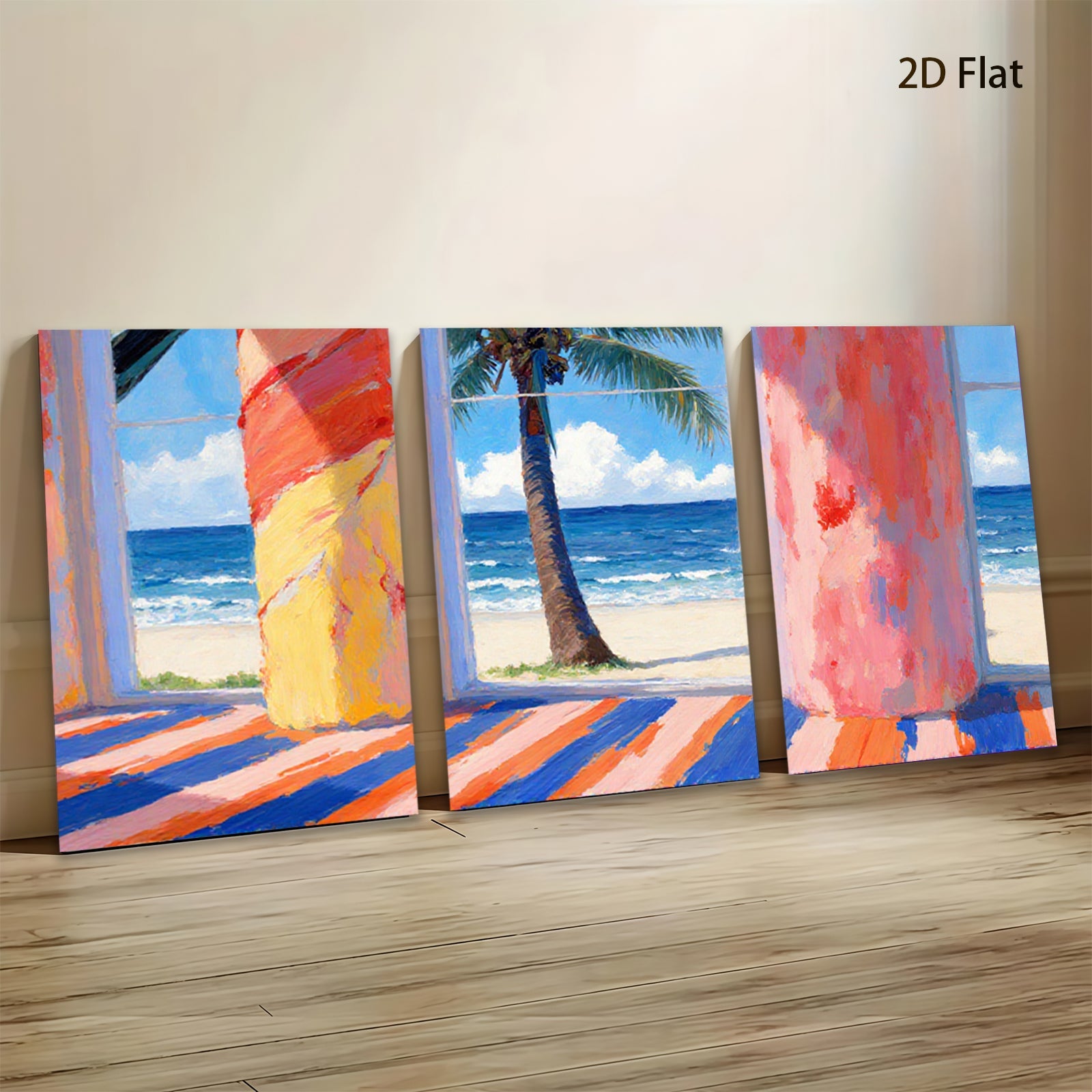 2D flat 1pc Coastal Palm Beach Scene Vibrant Modern Wall Art Living Room Bedroom Decor Farmhouse Style Canvas Prints Home Gallery Wrapped Ready To Hang