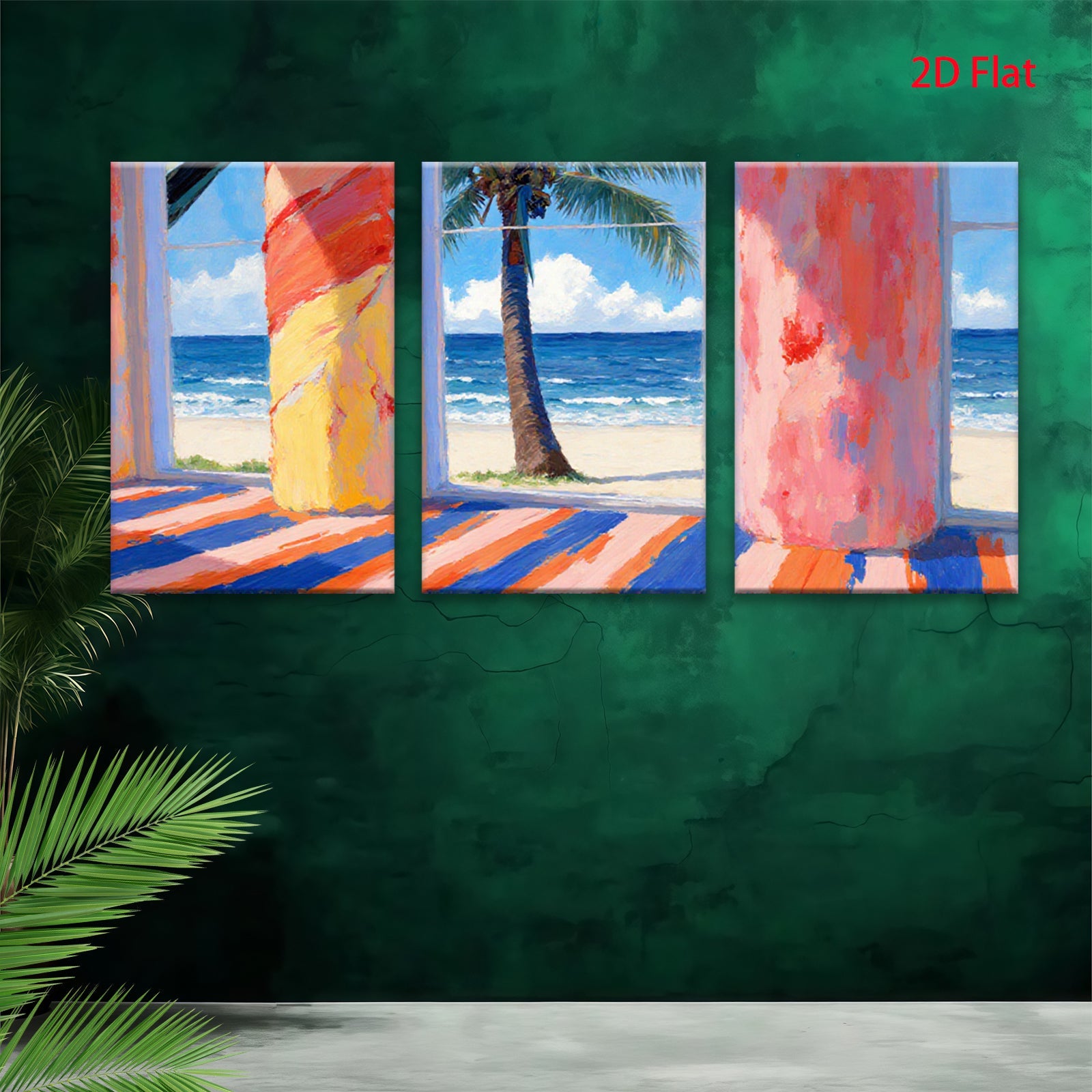 2D flat 1pc Coastal Palm Beach Scene Vibrant Modern Wall Art Living Room Bedroom Decor Farmhouse Style Canvas Prints Home Gallery Wrapped Ready To Hang