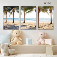2D flat 1pc Coastal Palm Beach Scene Wall Art for Living Room Bedroom Home Decor Modern Farmhouse Style Gallery Wrapped Canvas Prints Ready to Hang