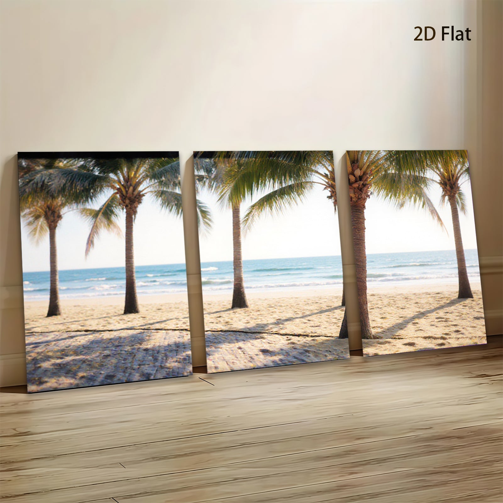 2D flat 1pc Coastal Palm Beach Scene Wall Art for Living Room Bedroom Home Decor Modern Farmhouse Style Gallery Wrapped Canvas Prints Ready to Hang