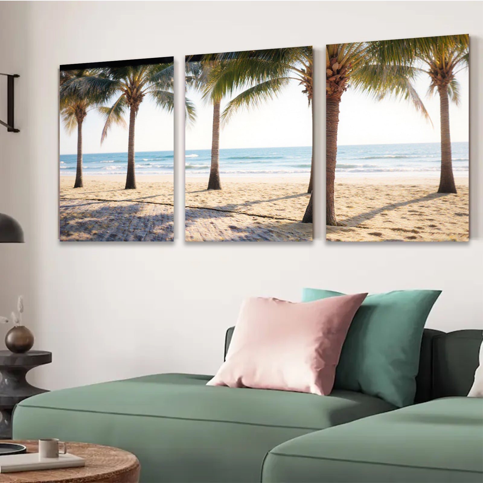 2D flat 1pc Coastal Palm Beach Scene Wall Art for Living Room Bedroom Home Decor Modern Farmhouse Style Gallery Wrapped Canvas Prints Ready to Hang