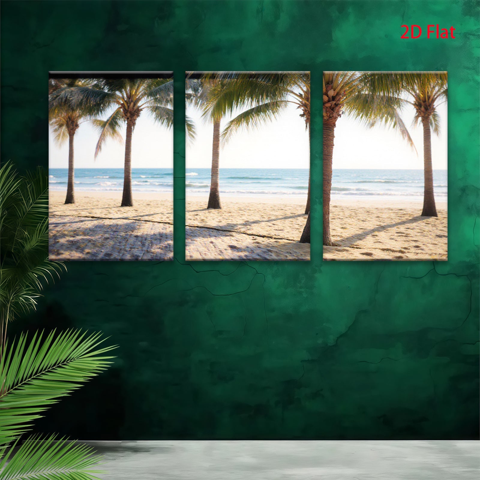 2D flat 1pc Coastal Palm Beach Scene Wall Art for Living Room Bedroom Home Decor Modern Farmhouse Style Gallery Wrapped Canvas Prints Ready to Hang