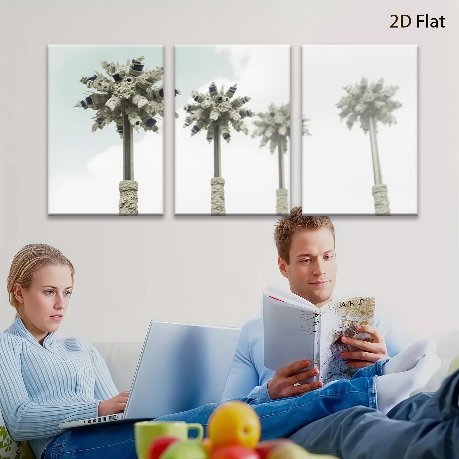 2D flat 1pc Coastal Palm Trees Serene Beach Wall Art Living Room Bedroom Decor Farmhouse Style Modern Canvas Prints Gallery Wrapped Ready to Hang Statement Piece
