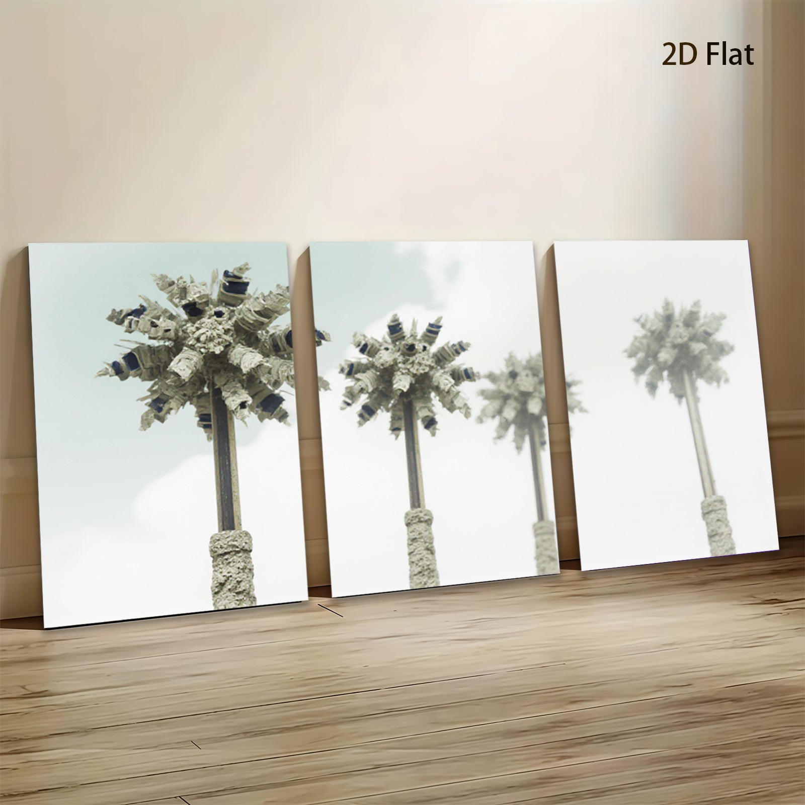 2D flat 1pc Coastal Palm Trees Serene Beach Wall Art Living Room Bedroom Decor Farmhouse Style Modern Canvas Prints Gallery Wrapped Ready to Hang Statement Piece