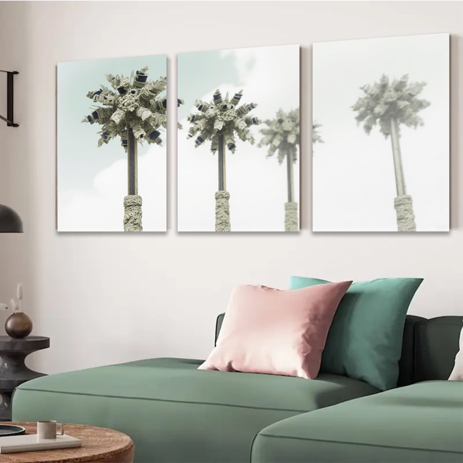 2D flat 1pc Coastal Palm Trees Serene Beach Wall Art Living Room Bedroom Decor Farmhouse Style Modern Canvas Prints Gallery Wrapped Ready to Hang Statement Piece