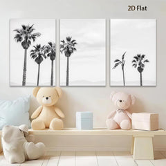 2D flat 1pc Coastal Palm Trees Serenity Beach Wall Art Decor for Living Room Bedroom Modern Farmhouse Gallery Wrapped Canvas Prints Teal Blue